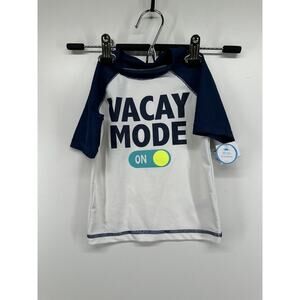Carter's Vacay Mode Rash Guard Shirt Top White Boys UPF 50+ Sz 3 T NEW